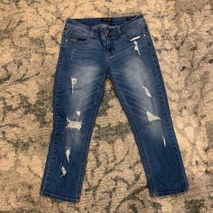 Seven7 Cropped Frayed Slim Straight Jeans - Size 6